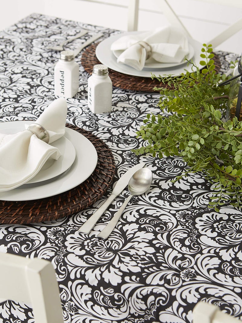 DII Damask Cotton Tablecloth, 70" Round, Black - Image 4